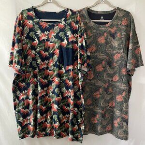 HB Mens Navy Blue Crew Neck Short Sleeve Leaf Print T-Shirt Size 3XLT Lot Of 2